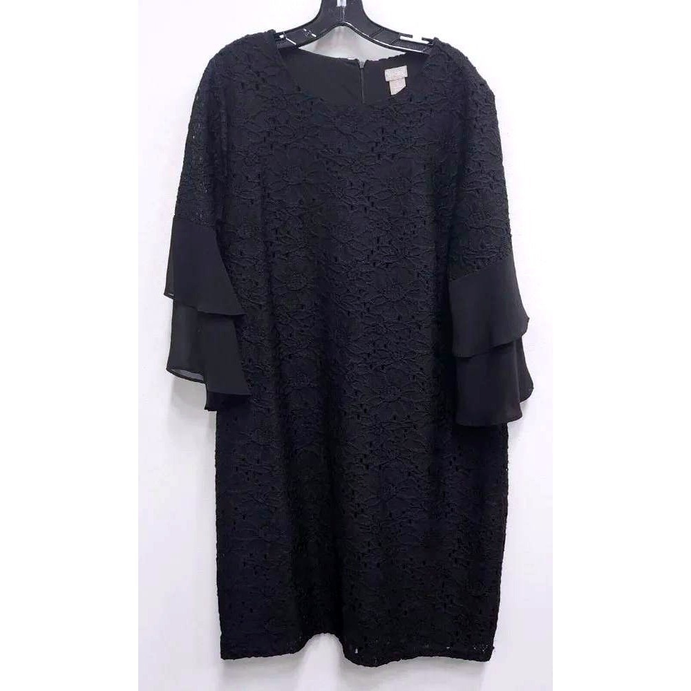 Chicos Lace Tiered Sleeve Shift Dress Womens XL Black Floral Romantic